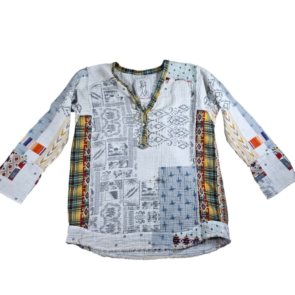 Johnny Was "For Jackets & Tops" Patchwork Cotton Gauze Henley Tunic size S